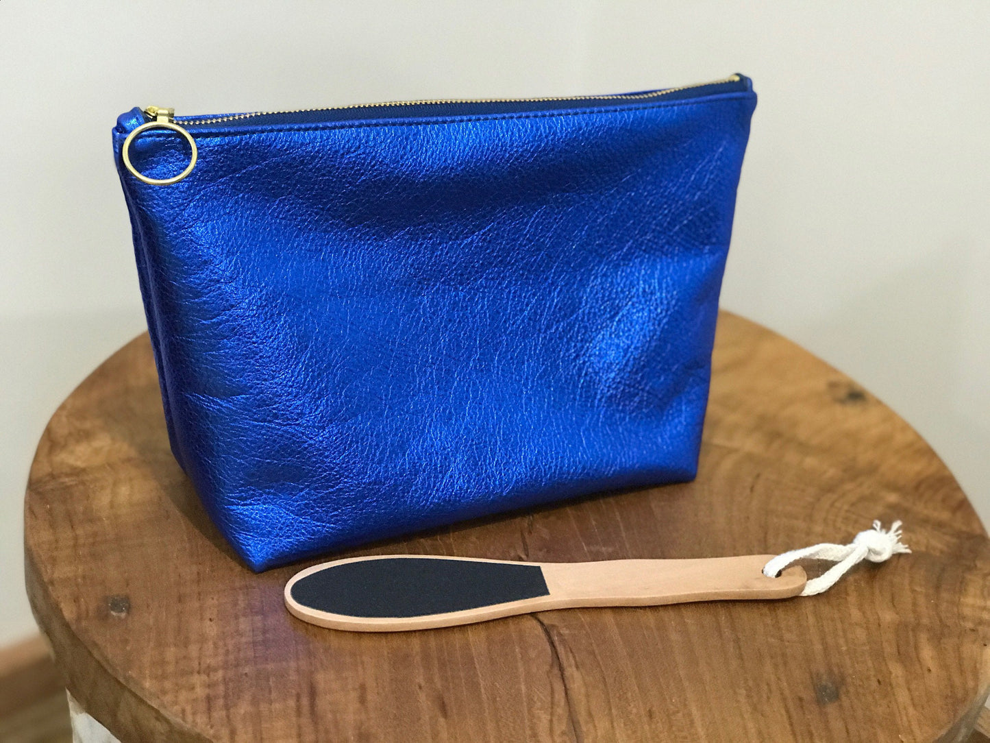 Metallic leather makeup purse