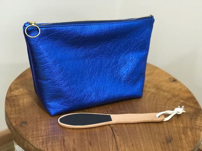 Metallic leather makeup purse