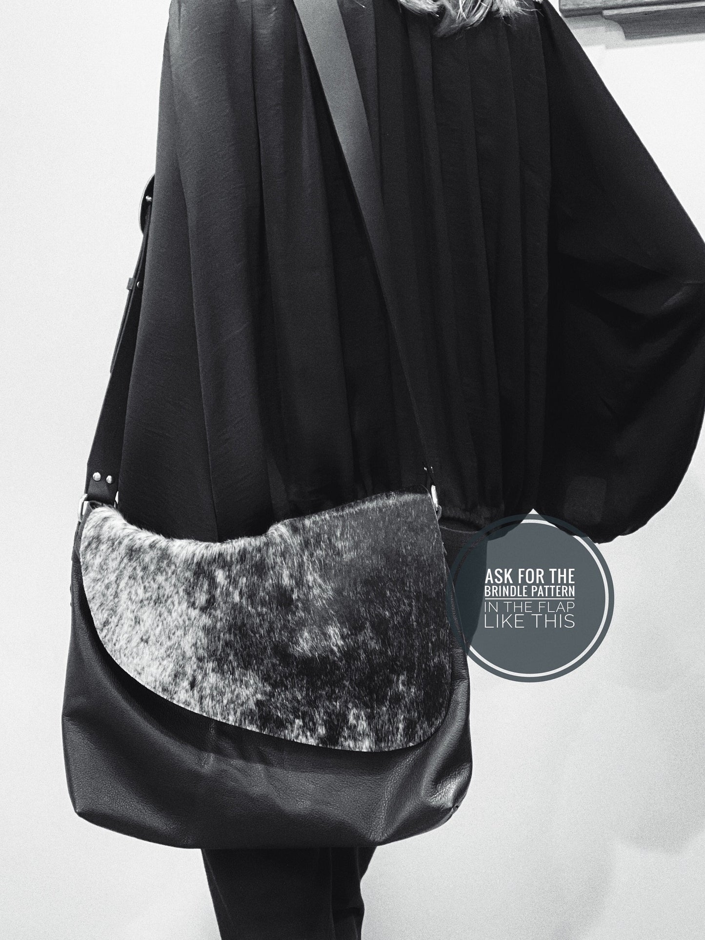 Black white Cowhide Leather Crossbody