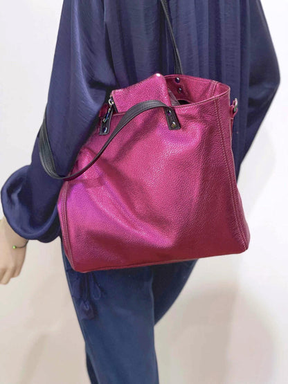 Hot Pink Metallic Leather Tote