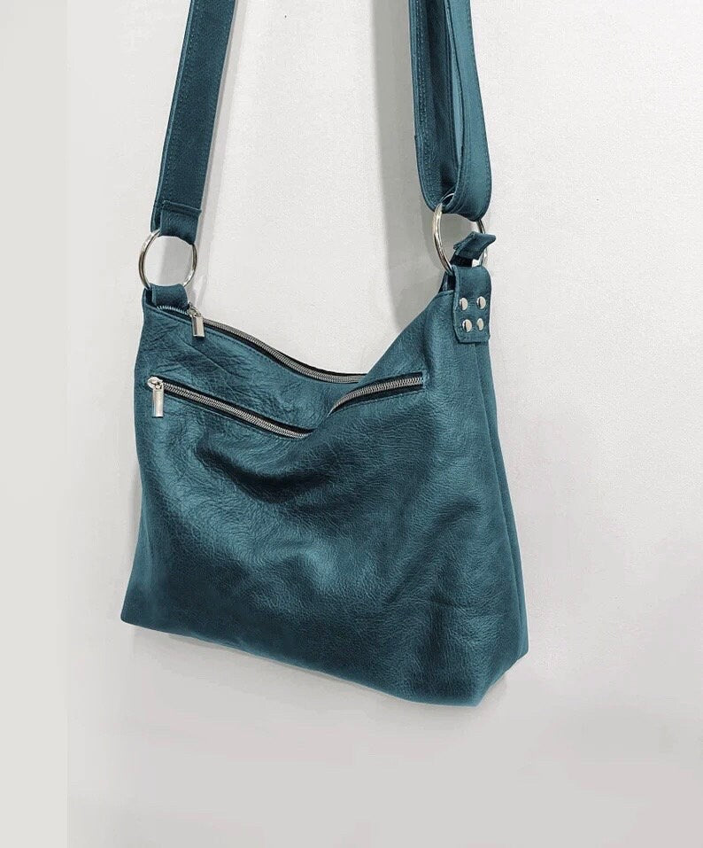 Teal Leather Crossbody Bag, Soft leather