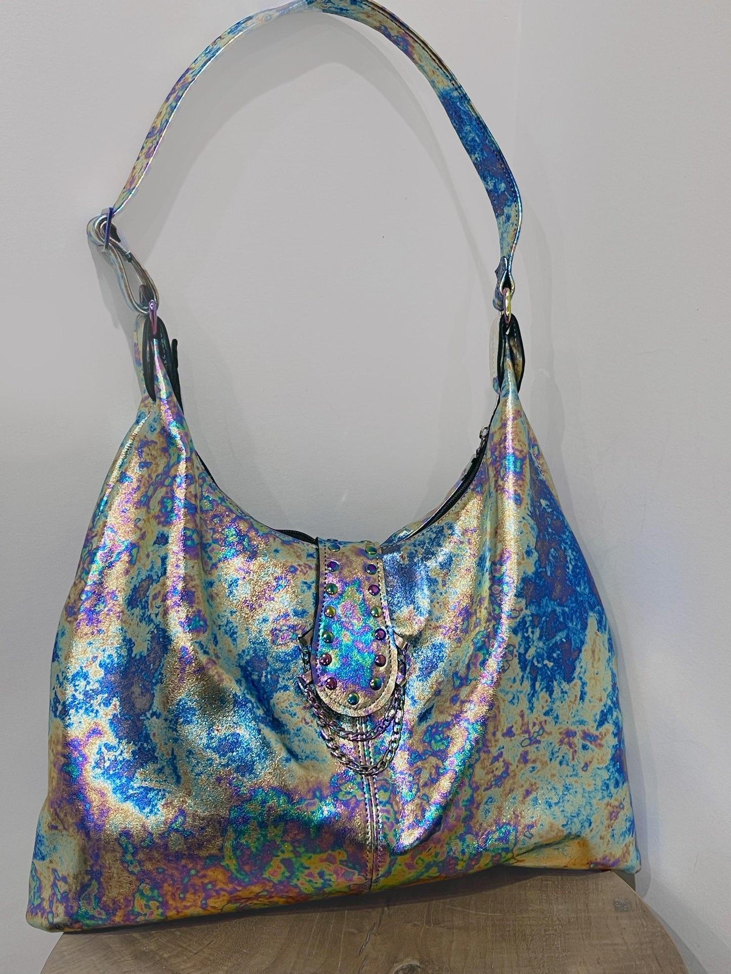 Oil Slick Rainbow Leather Hobo