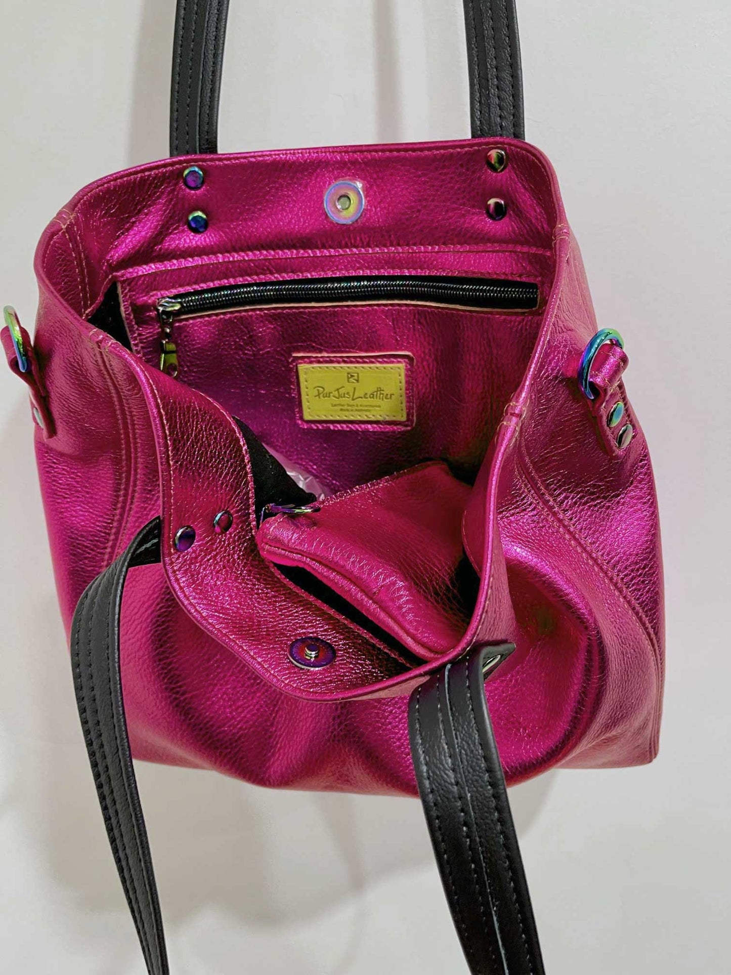 Hot Pink Metallic Leather Tote