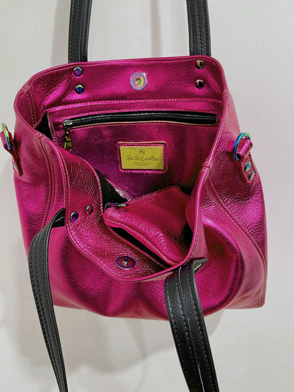 Hot Pink Metallic Leather Tote