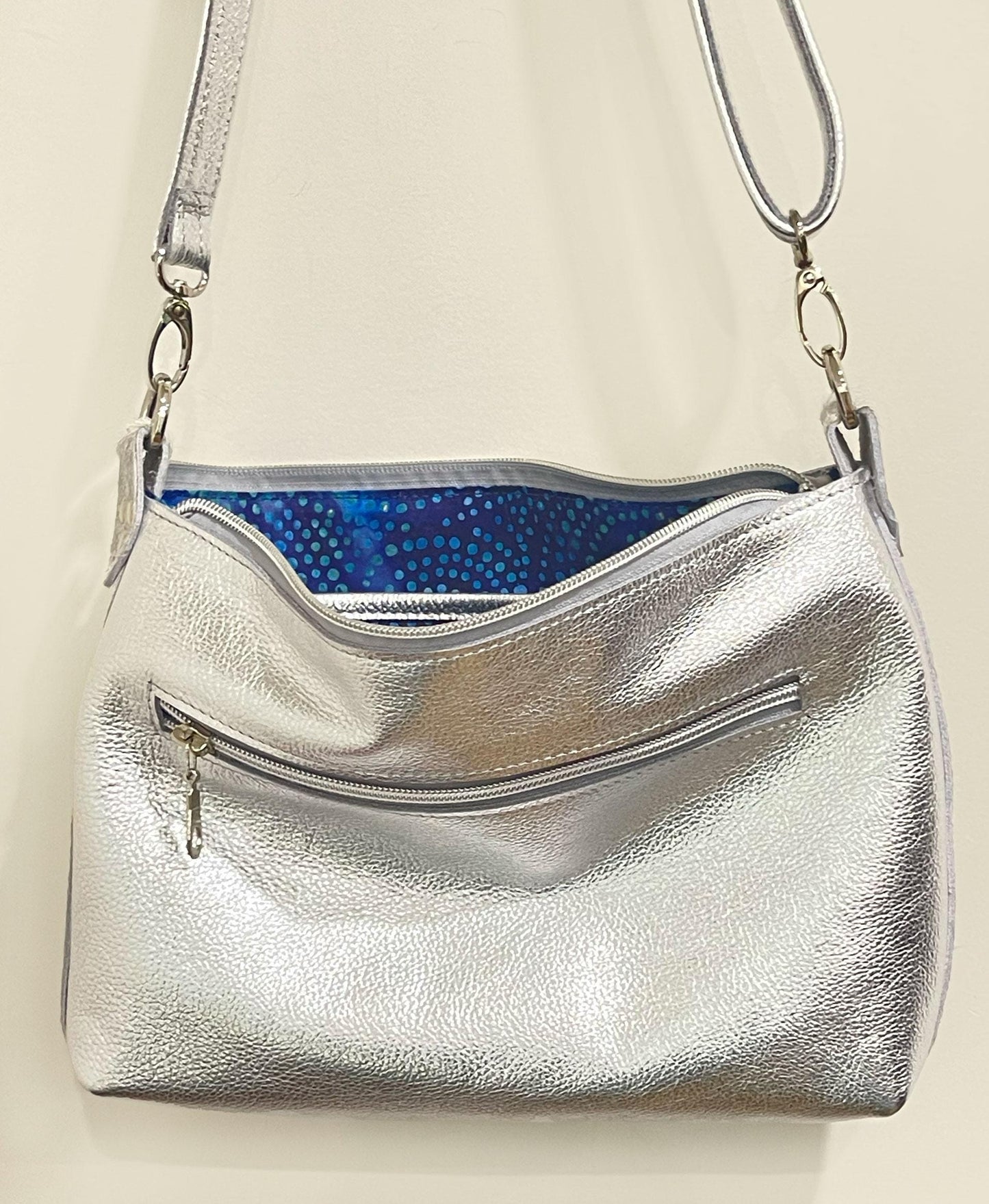White Holographic Acid Wash Cowhide, Iridescent soft crossbody bag