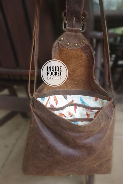 Deep green Celtic leather Crossbody bag with rivets