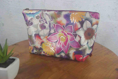 Floral Leather coin purse, Soft luxurious leather, limited edition