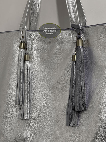 Metallic Silver Leather Tote