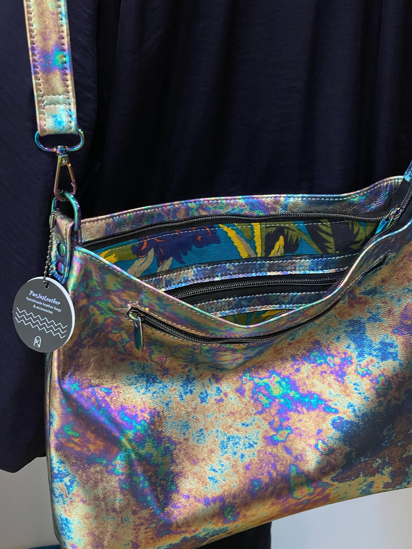 Metallic Oil Slick crossbody Leather bag