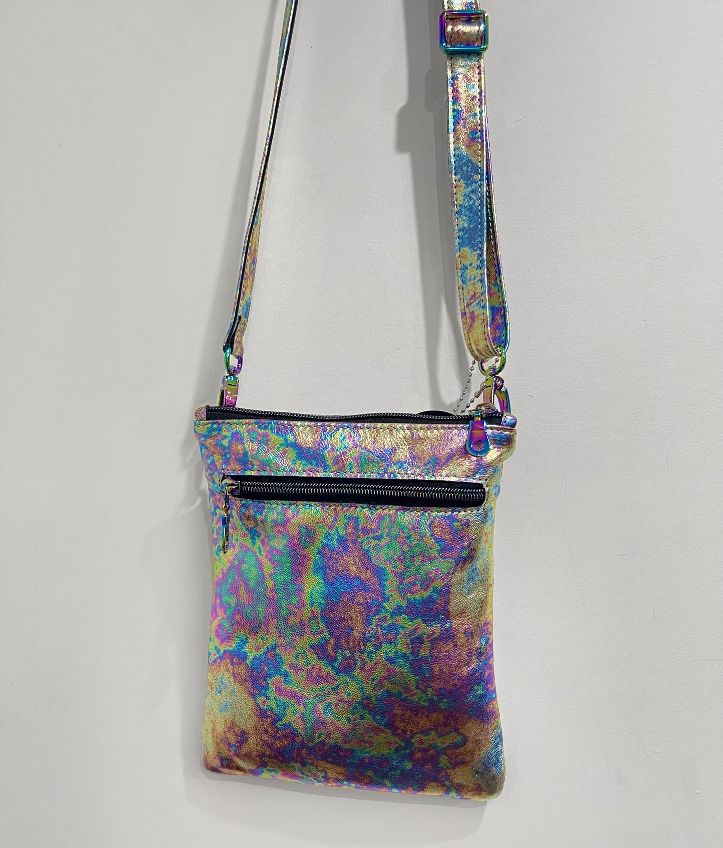 Small Metallic rainbow spectrum oil slick Leather Crossbody Bag