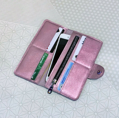 Metallic Rainbow Coral Leather wallet purse with zipper pocket