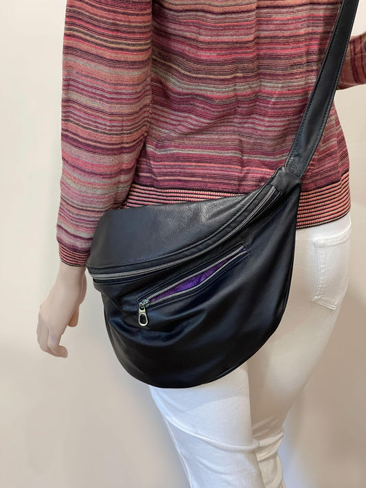 Black Sling bag, super soft black Leather