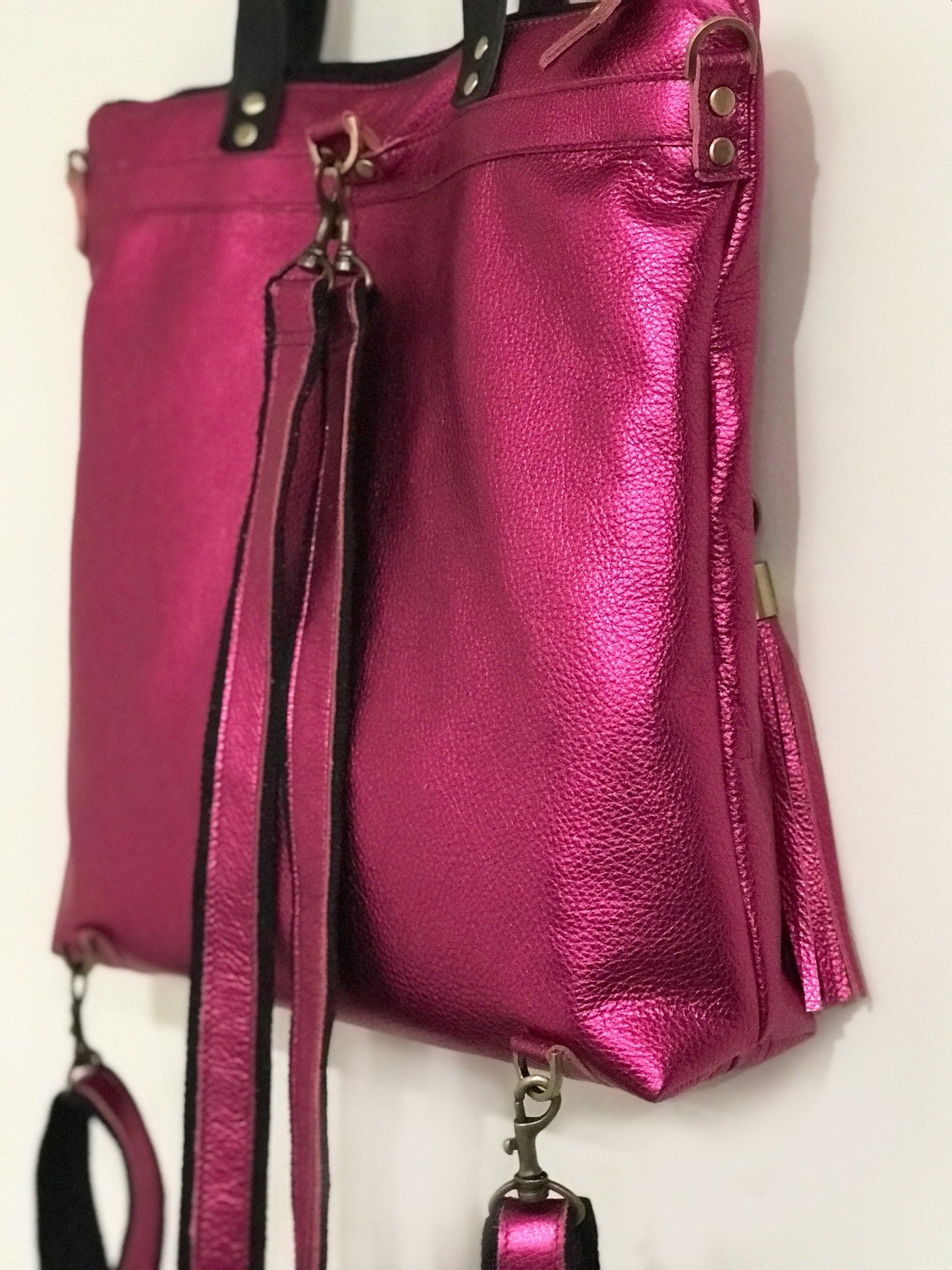 Hot pink leather Backpack and tote, Travel bag