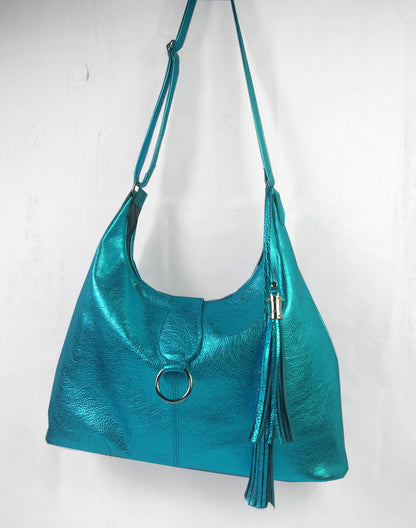 Womens metallic turquoise Italian Hobo