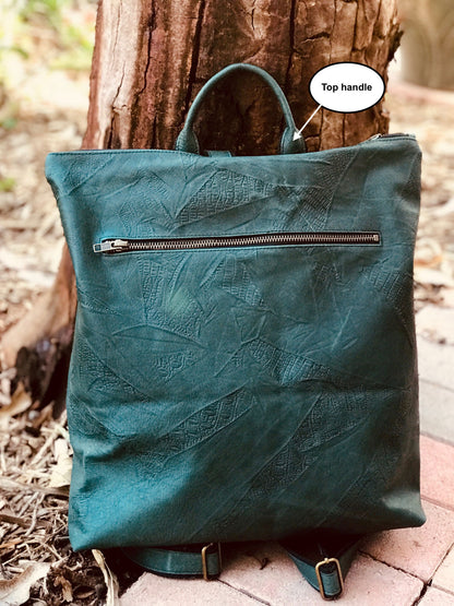 Purple Metallic Leather Backpack with Optional Tote Straps