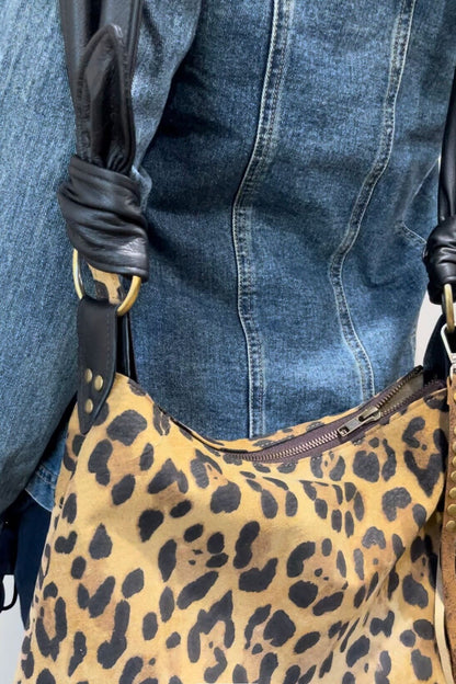 Leopard Print Leather Hobo Crossbody bag