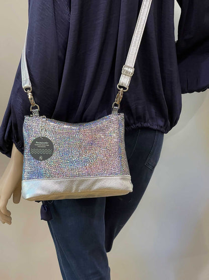 Holographic Iridescent crossbody bag, soft smooth leather