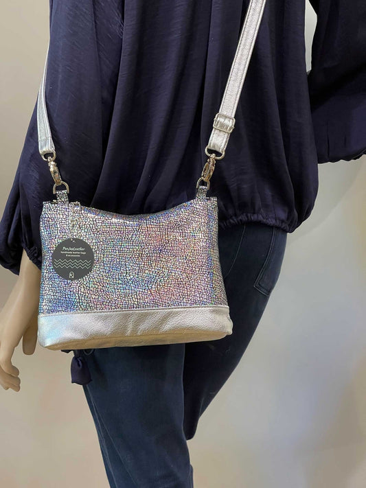 Holographic Iridescent crossbody bag, soft smooth leather
