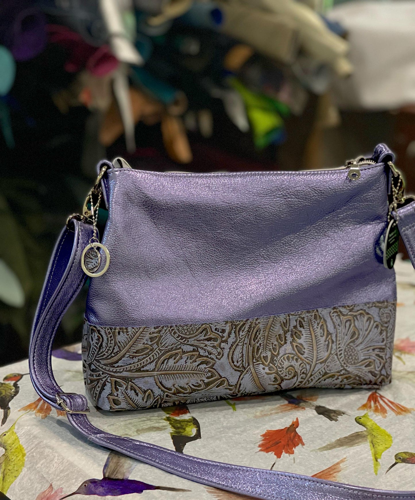 Metallic lavender purple leather bag, Crossbody, Shoulder
