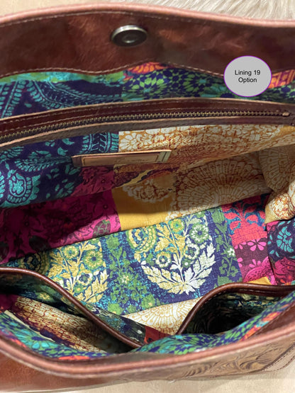 Brown tooled leather Hobo bag, Premium Leather, flower and leaf design IN STOCK