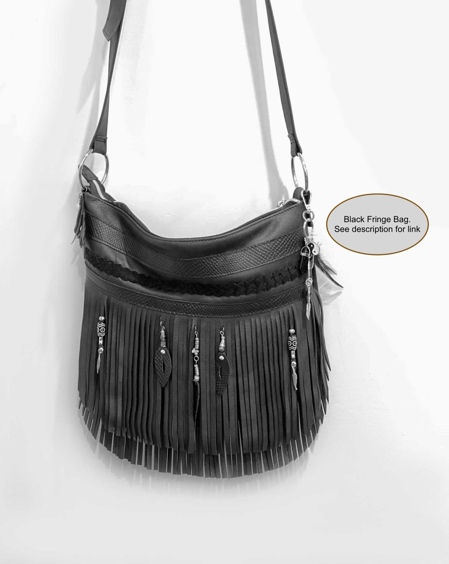 Teal Double Fringe Leather Bag, braided leather