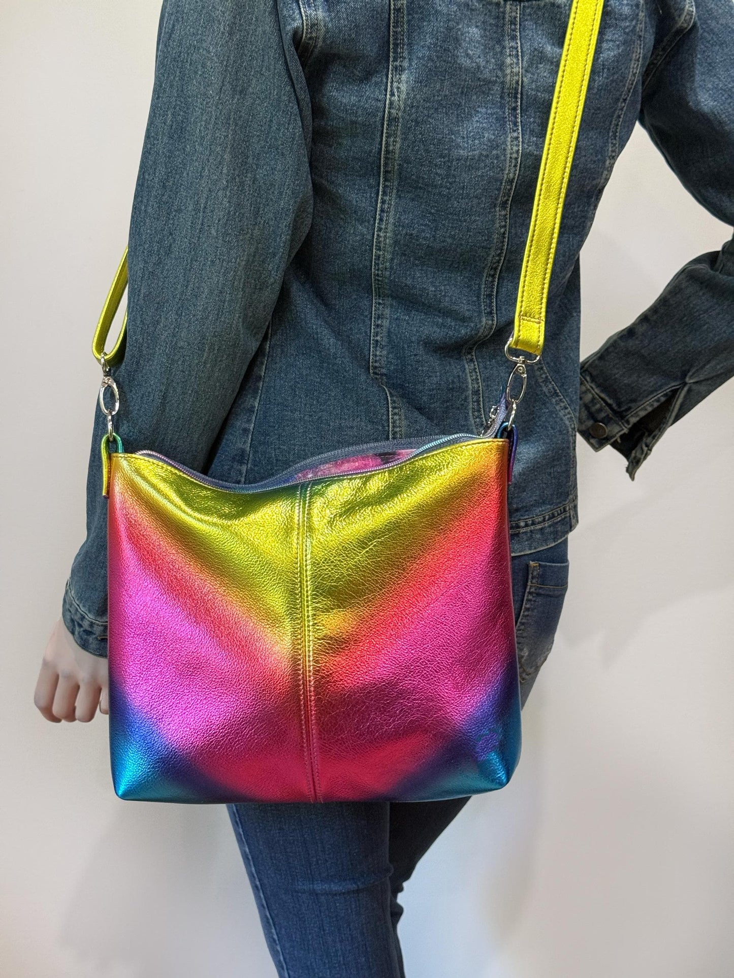 Metallic rainbow crossbody bag, premium soft metallic leather, IN STOCK