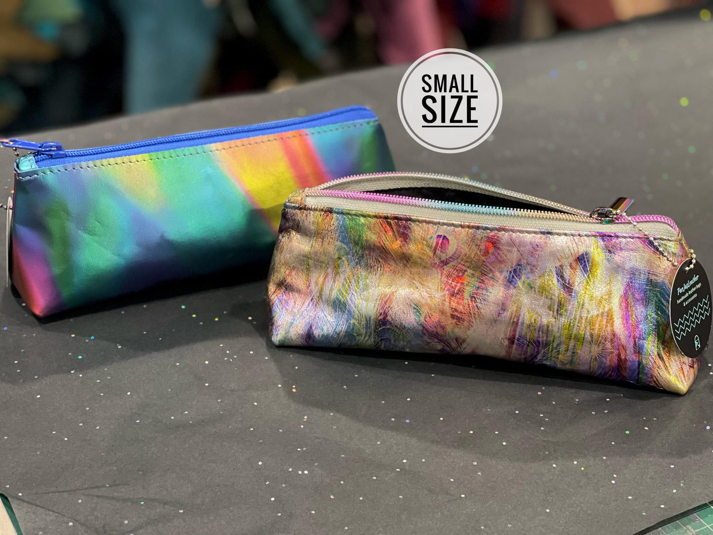 Iridescent Abstract feathers Leather makeup purse