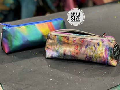 Iridescent Abstract feathers Leather makeup purse