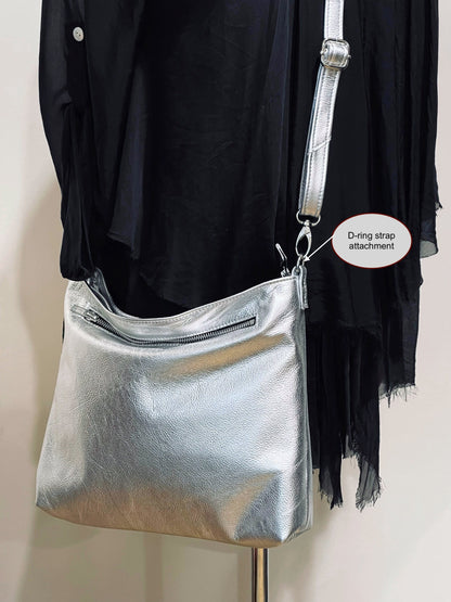 Metallic Silver crossbody bag, Soft premium
