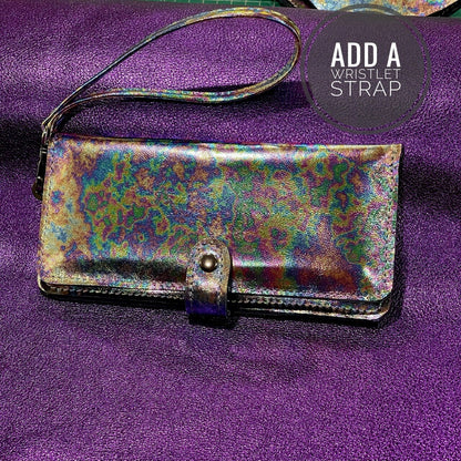 Metallic Rainbow Leather Wallet Purse wristlet with zipper pocket