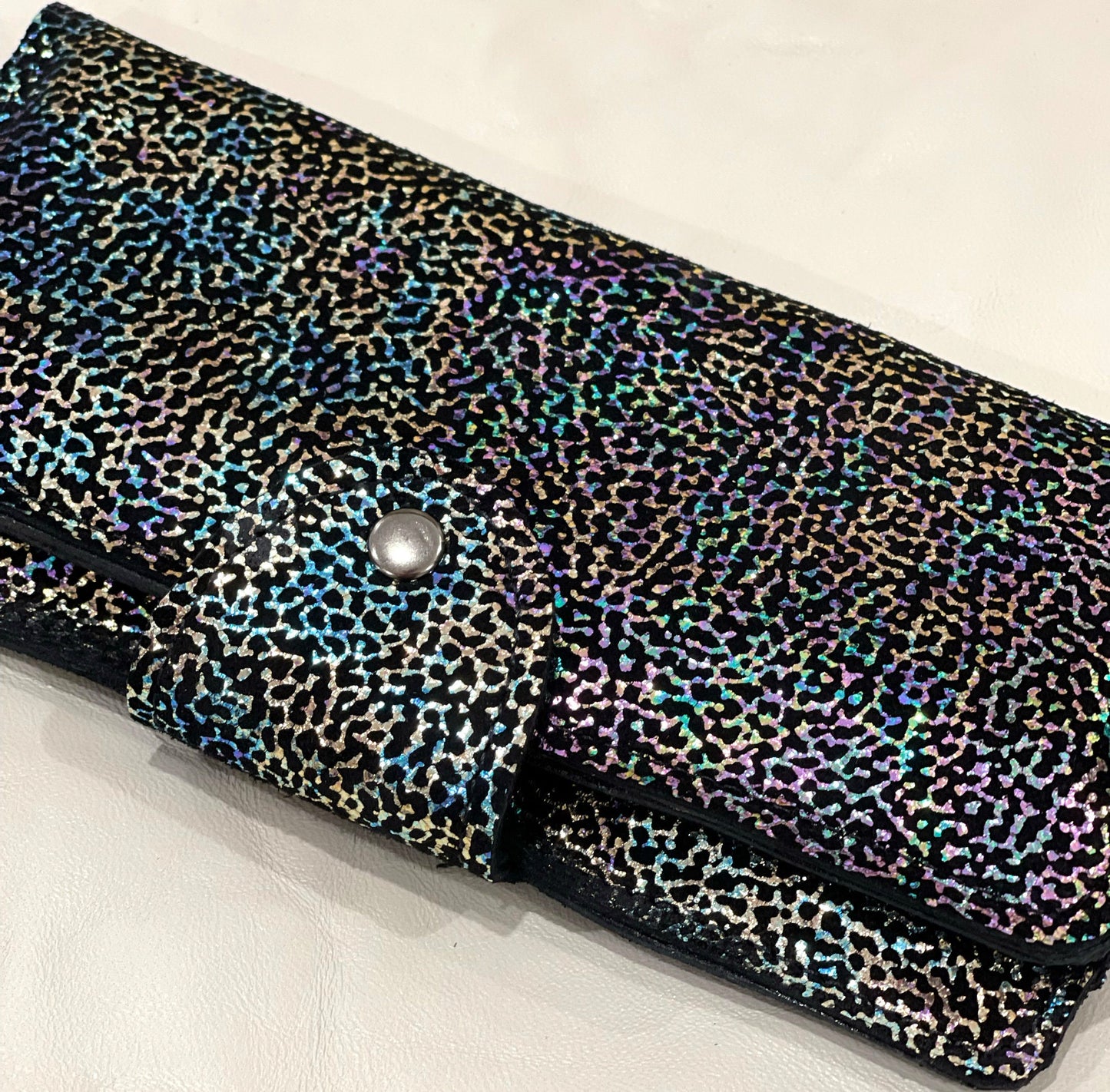 Metallic Rainbow Coral Leather wallet purse with zipper pocket