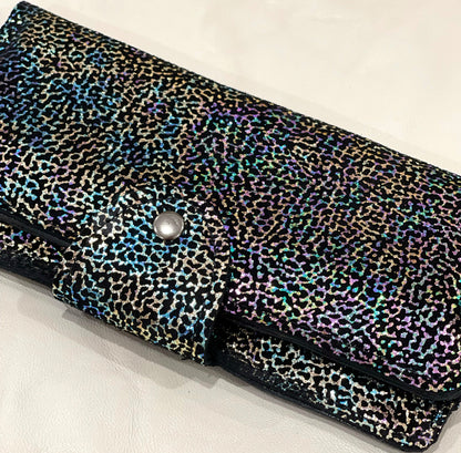 Metallic Rainbow Coral Leather wallet purse with zipper pocket