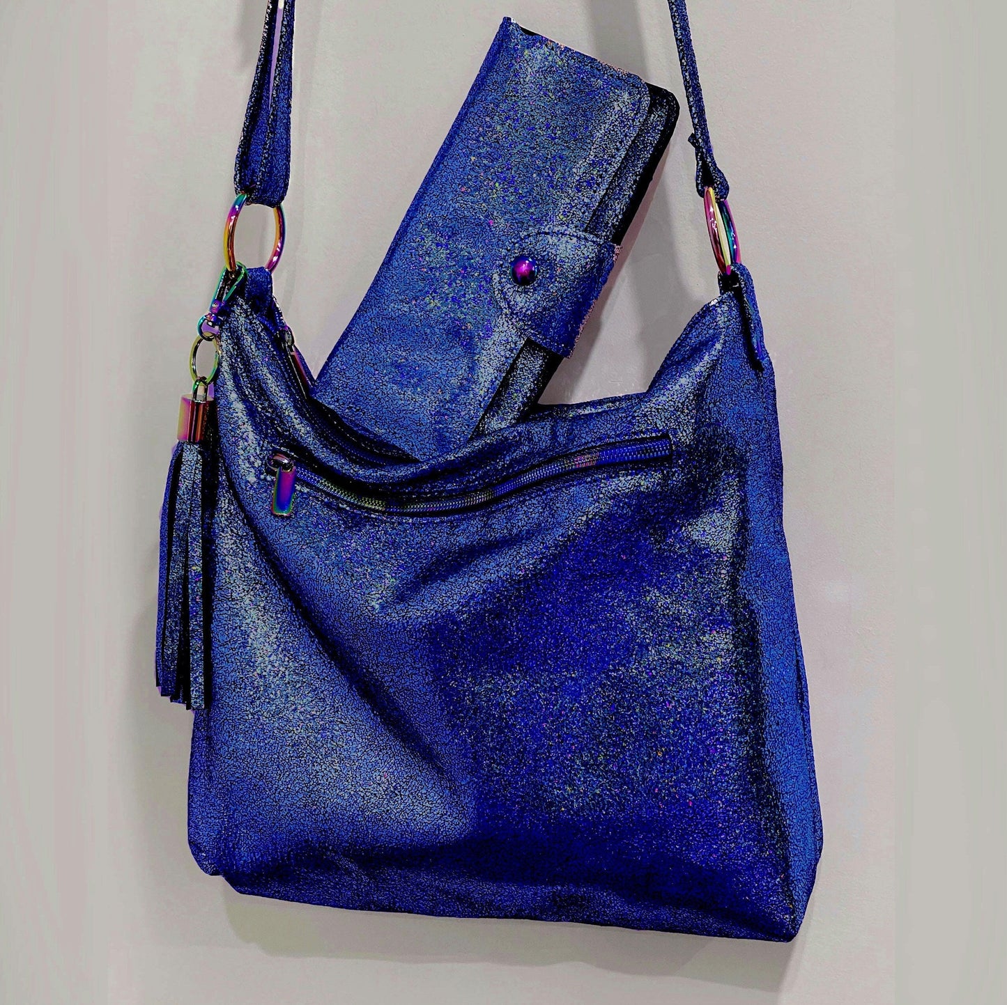 Blue Iridescent Metallic Crossbody Bag