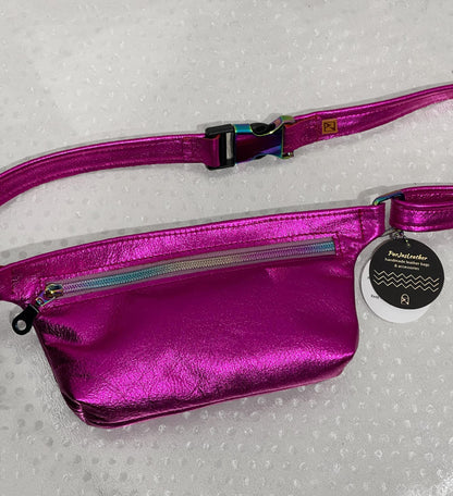 Metallic Fuchsia pink Leather hip bag, hot pink Leather fanny pack