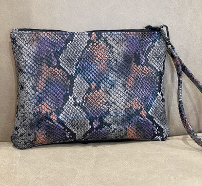 Snake embossed clutch leather wristlet