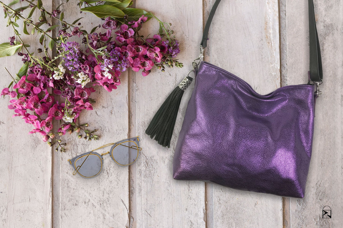 Metallic Purple Purse bag, Crossbody purse