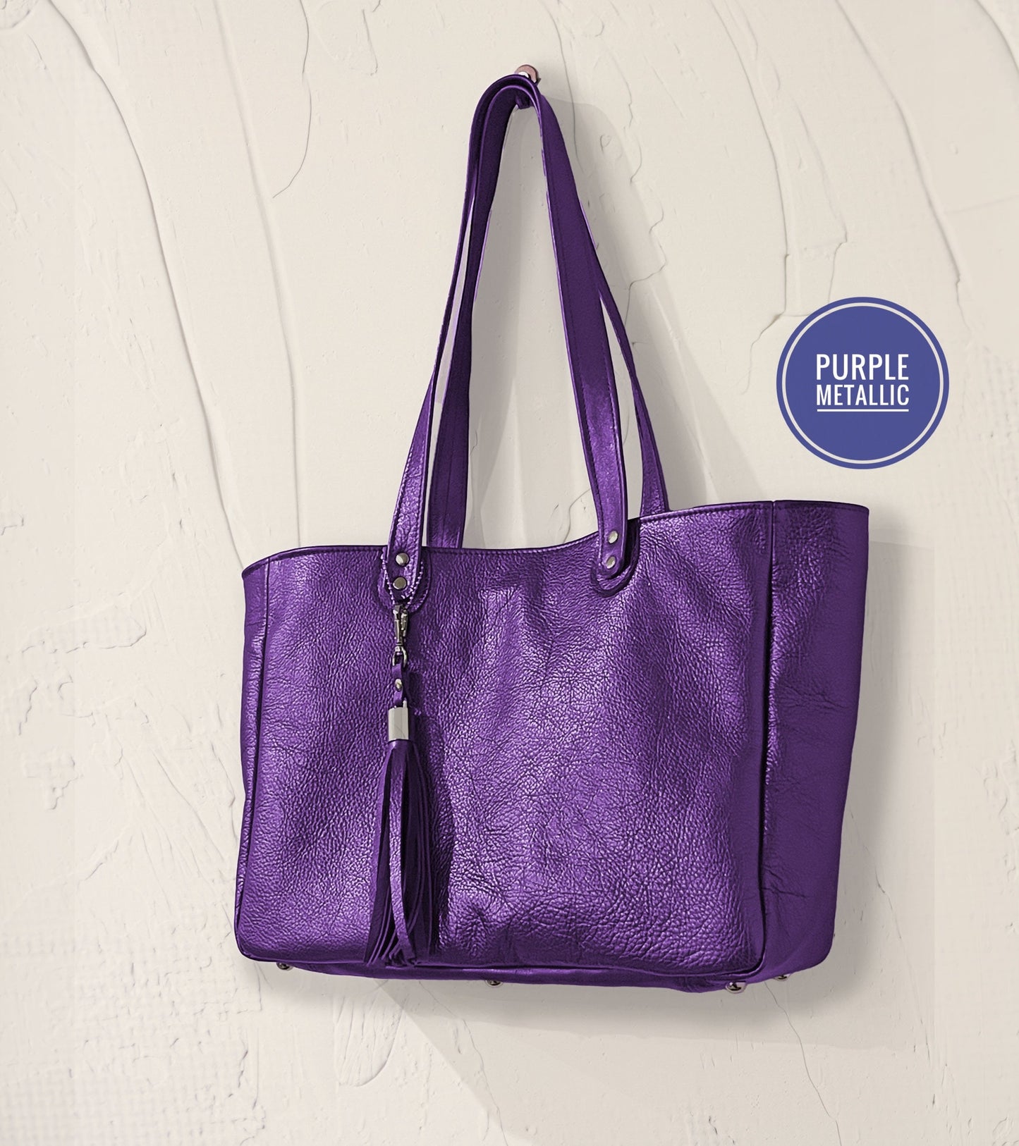 Choose colour wide Metallic Leather Tote, free zipper purse
