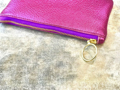 Pink Metallic Gift Set or leather purse, tassel, leather gift idea