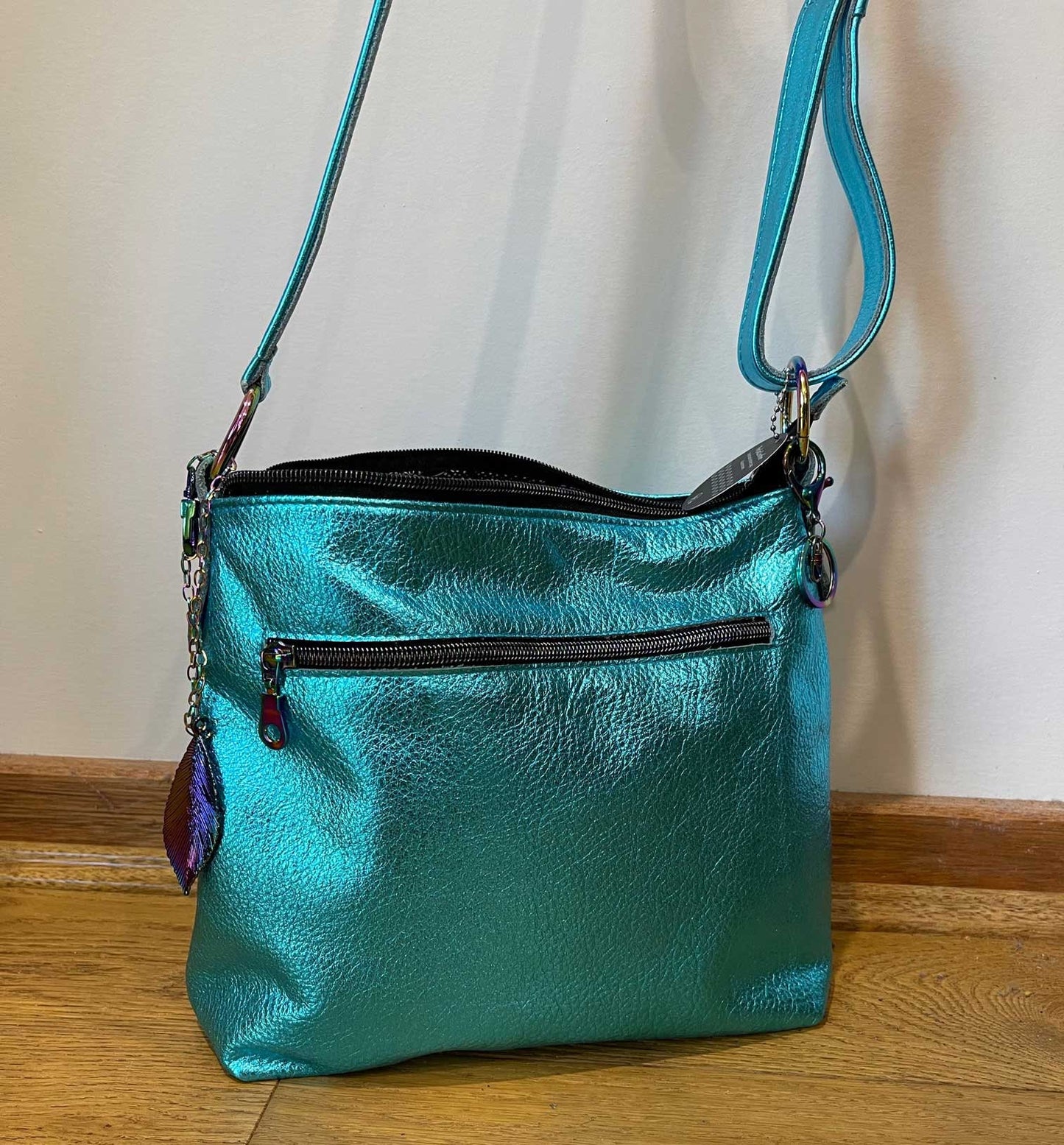 Metallic turquoise crossbody bag