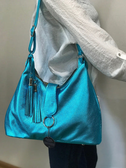 Womens metallic turquoise Italian Hobo