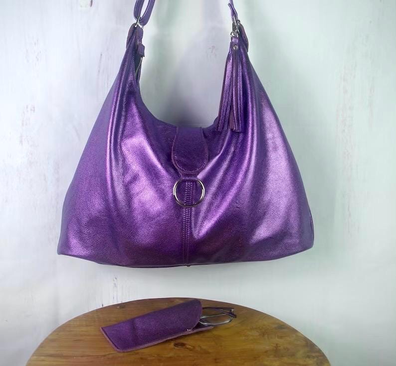 Metallic Purple Italian Hobo, soft premium leather