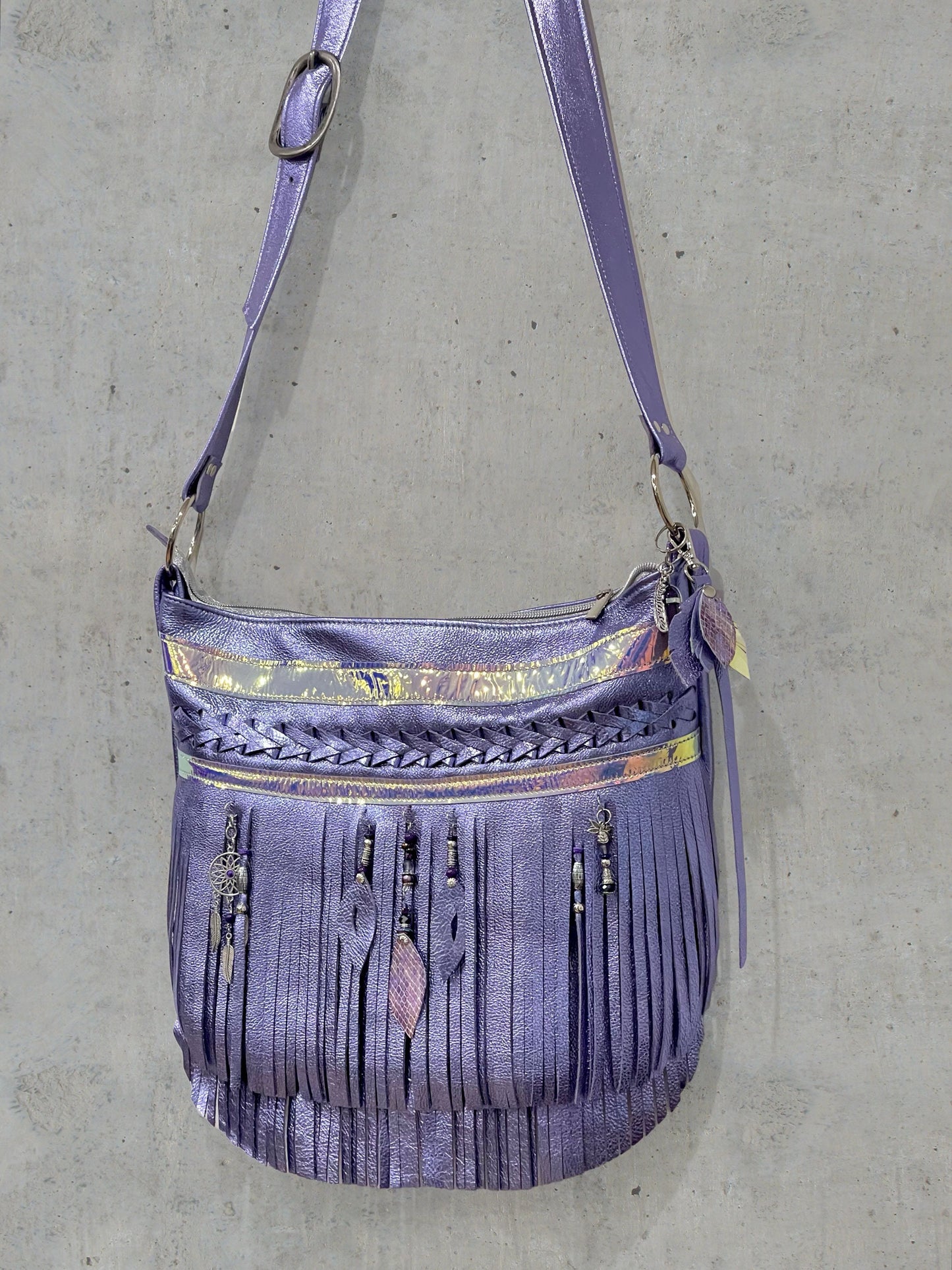 Fringe bag Metallic Lavender lilac boho