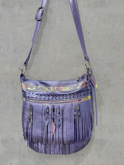 Fringe bag Metallic Lavender lilac boho