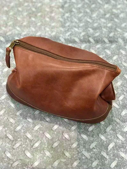Caramel Leather Toiletry bag, dopp kit, waterproof Lining