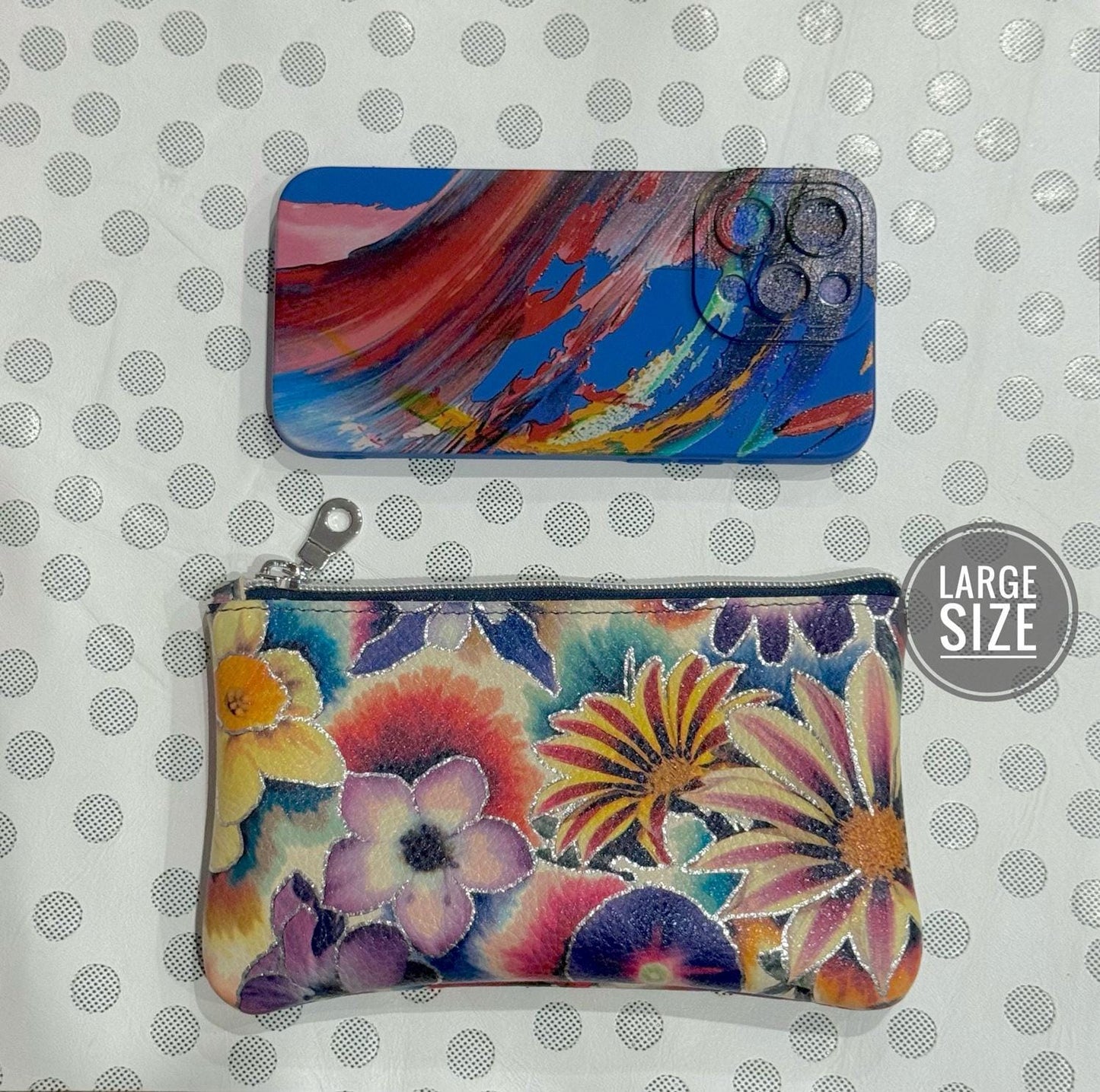 Floral Leather coin purse, Soft luxurious leather, limited edition