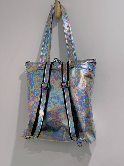 Metallic Oil Slick leather backpack and tote, FREE purse