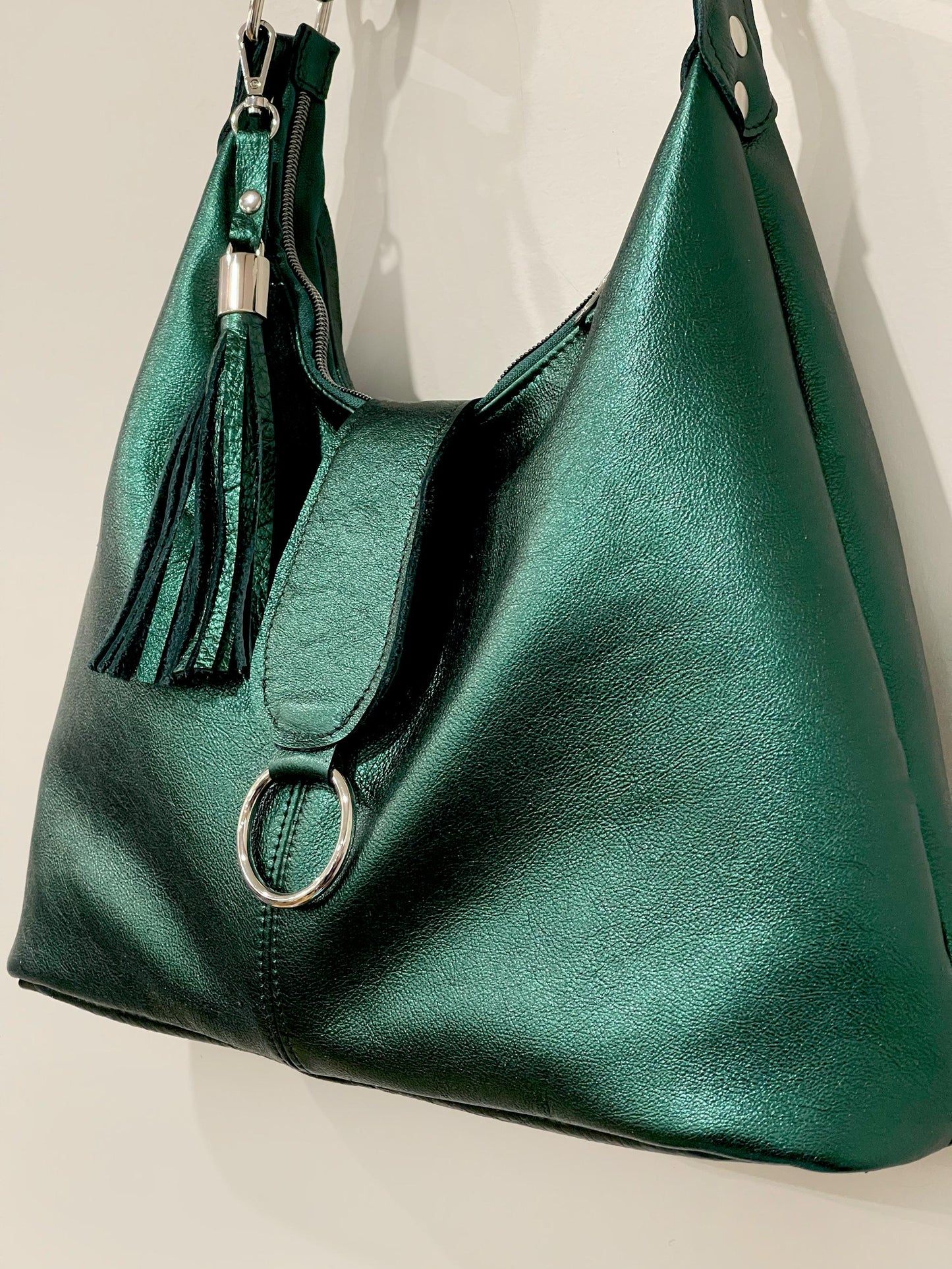 Jade Green Metallic Italian Hobo