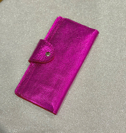 Fuchsia Pink Metallic Leather Wallet Purse or wristlet