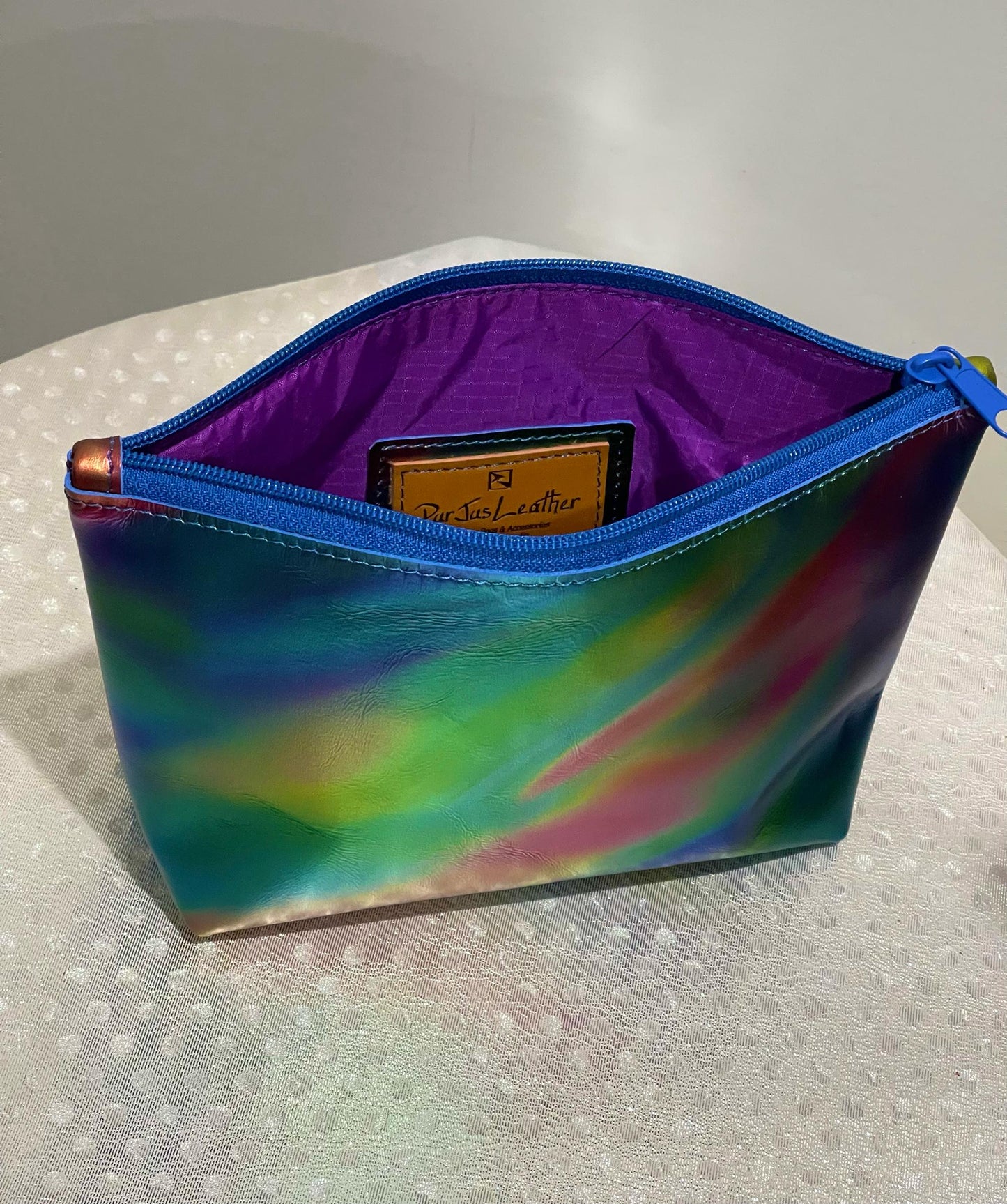 Metallic Rainbow Aurora Leather makeup purse