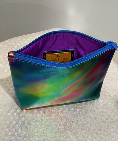 Metallic Rainbow Aurora Leather makeup purse